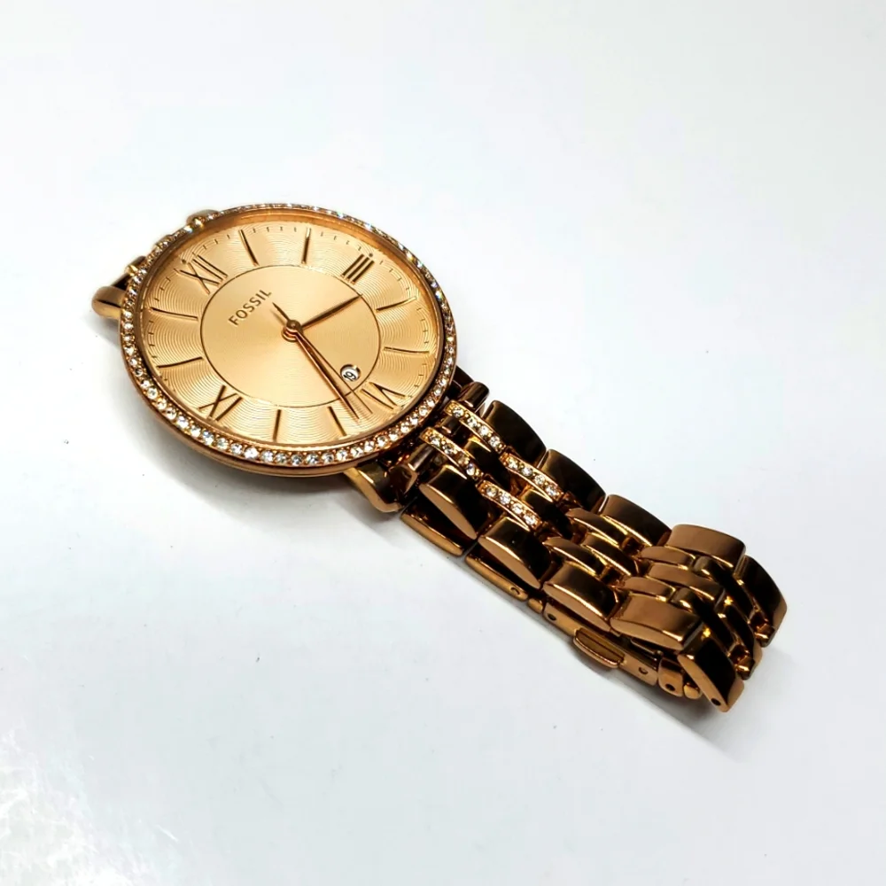 Fossil Watch ES-3546 Rose Gold Wristband Large Face Crystal Bling